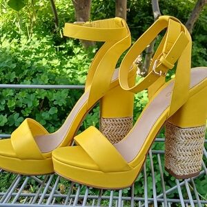 Aldo Yellow and Rattan Stiletto Heels Tropical Style Size 6